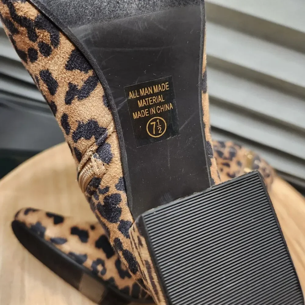 Soda Adena Leopard Print Heeled Ankle Booties Women’s 7.5 Side‑Zip